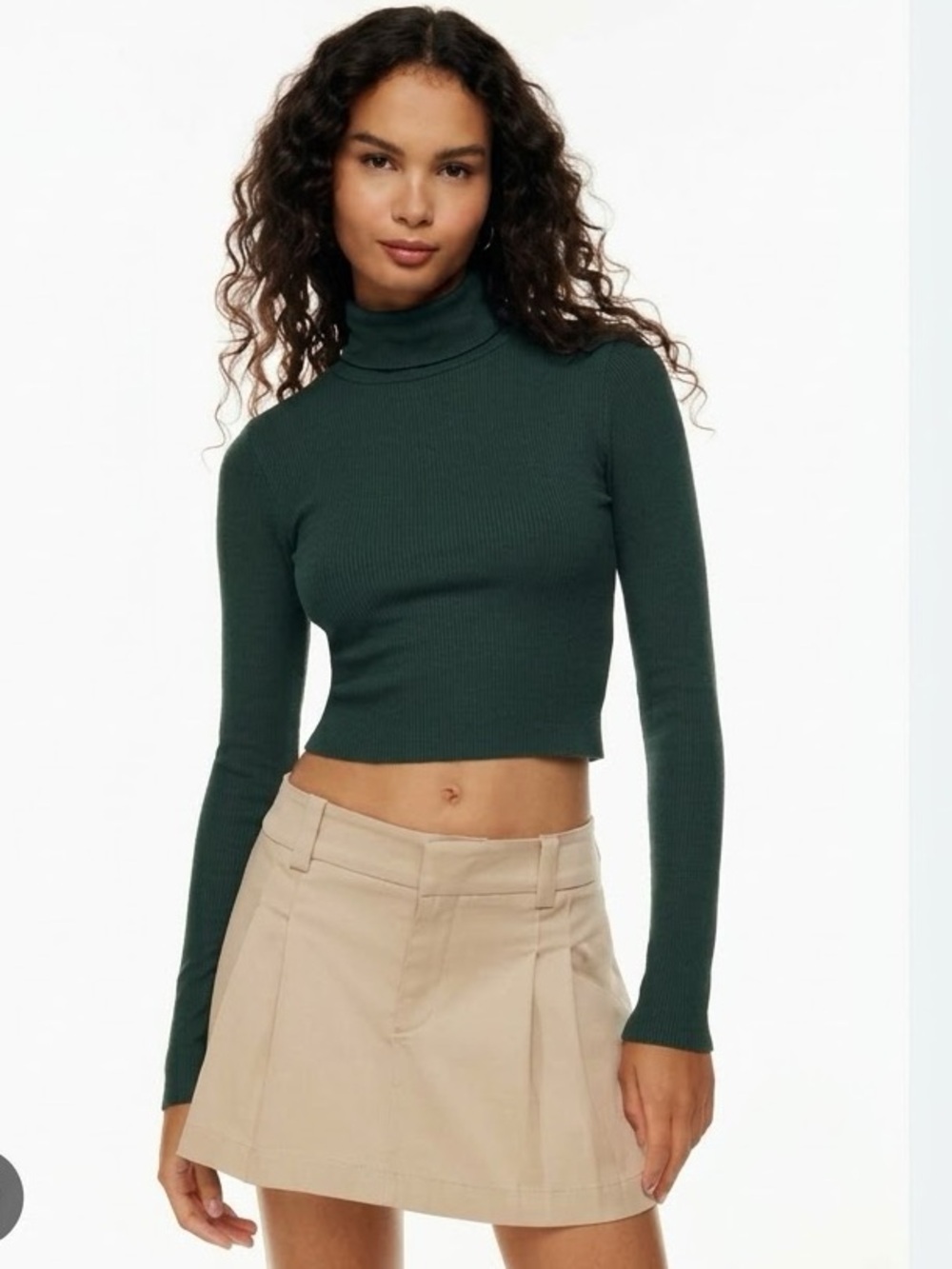 Aritzia Sunday Best Green Ribbed Cropped Turtleneck Top Size Medium